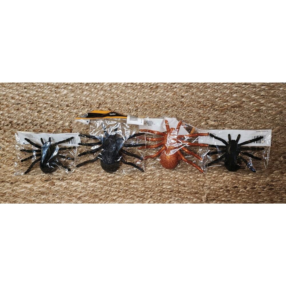 Large Tarantula Spiders Scary Halloween Prop Decor 4 Pc Arachnid NEW!